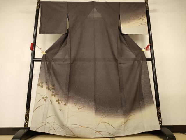 平和屋着物*夏物 訪問着 絽 枝葉文 暈し染め 金糸 金彩 正絹 逸品 AABG5543jd