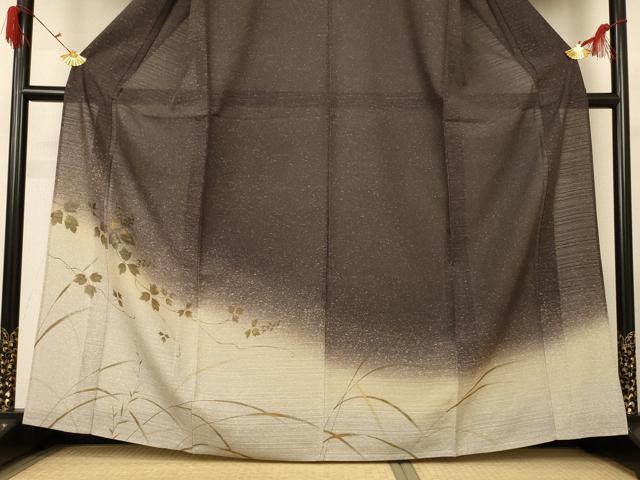 平和屋着物*夏物 訪問着 絽 枝葉文 暈し染め 金糸 金彩 正絹 逸品 AABG5543jd