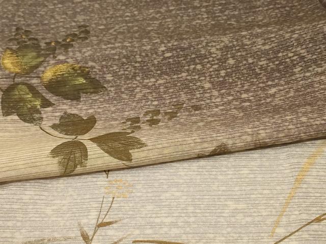 平和屋着物*夏物 訪問着 絽 枝葉文 暈し染め 金糸 金彩 正絹 逸品 AABG5543jd