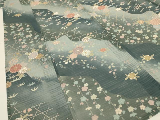 平和屋着物*夏物 小紋 絽 吉祥花文 金彩 洗える着物 AABG5559jd