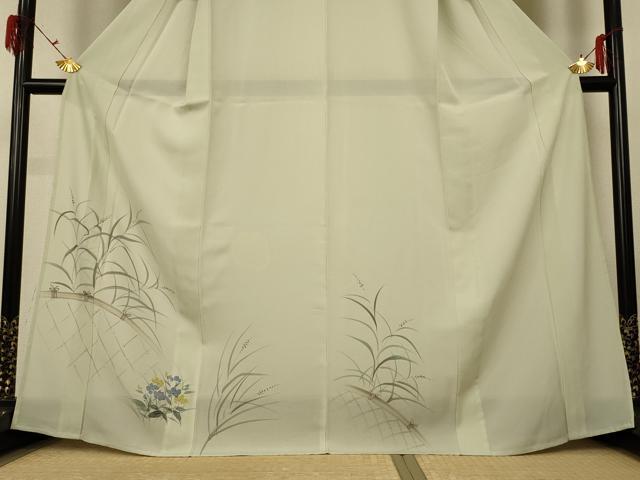 平和屋着物*夏物 訪問着 絽 手描き 草花文 金彩 正絹 逸品 AABG5560jd