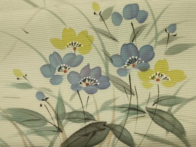 平和屋着物*夏物 訪問着 絽 手描き 草花文 金彩 正絹 逸品 AABG5560jd