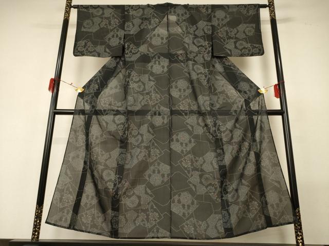 平和屋着物*夏物 小紋 紗 切り嵌め花文 洗える着物 AABG5564jd