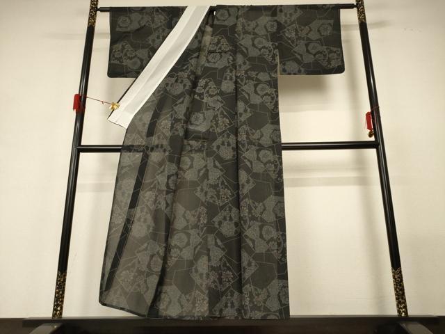 平和屋着物*夏物 小紋 紗 切り嵌め花文 洗える着物 AABG5564jd