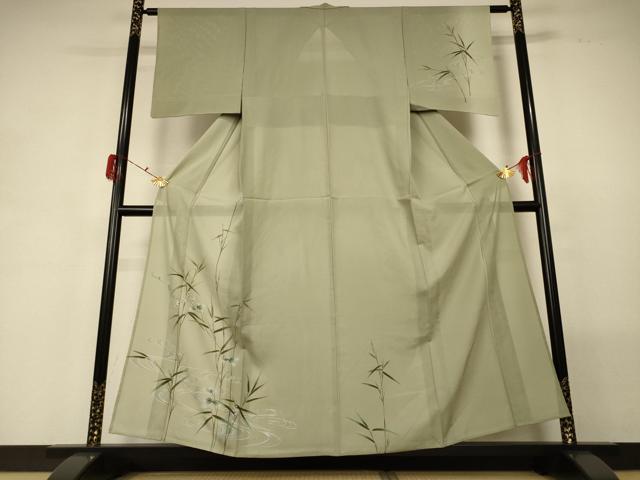 平和屋着物*夏物 訪問着 絽 流水草花文 蛍暈し 銀彩 正絹 逸品 AABG5567jd