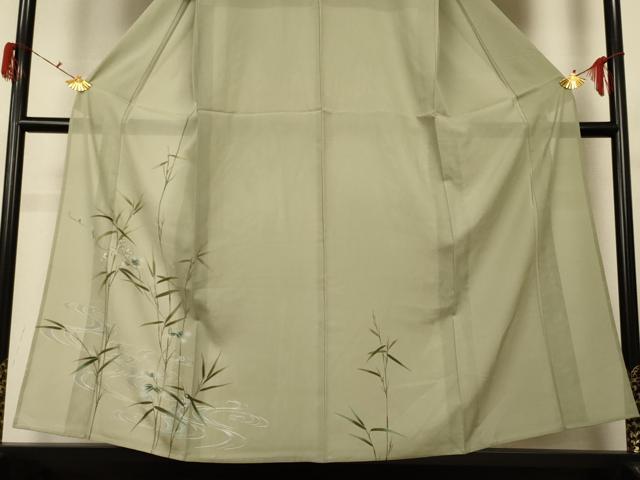 平和屋着物*夏物 訪問着 絽 流水草花文 蛍暈し 銀彩 正絹 逸品 AABG5567jd