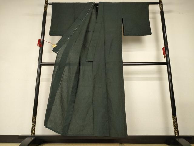 平和屋着物*夏物 色無地 ちぢみ織 黒緑色 正絹 逸品 AABG5576jd