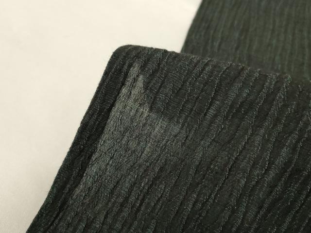 平和屋着物*夏物 色無地 ちぢみ織 黒緑色 正絹 逸品 AABG5576jd