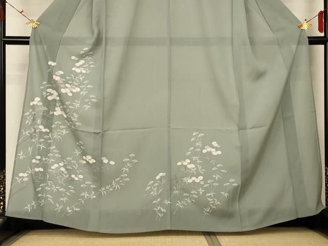 平和屋着物*夏物 訪問着 絽 草花文 銀彩 正絹 逸品 AABG5577jd