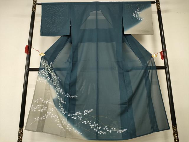 平和屋着物*夏物 訪問着 絽 手描き 枝葉文 暈し染め 金彩 正絹 逸品 AABG5589jd
