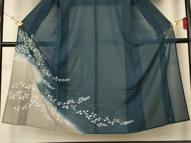 平和屋着物*夏物 訪問着 絽 手描き 枝葉文 暈し染め 金彩 正絹 逸品 AABG5589jd