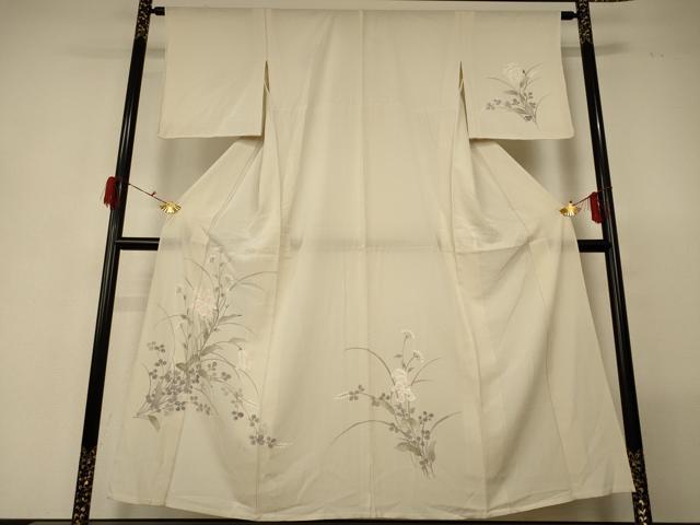 平和屋着物*夏物 訪問着 絽縮緬 手描き 草花文 正絹 逸品 AABG5595jd