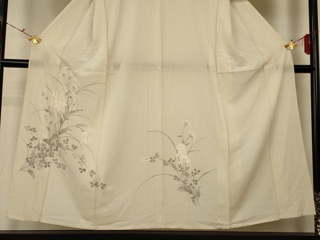 平和屋着物*夏物 訪問着 絽縮緬 手描き 草花文 正絹 逸品 AABG5595jd