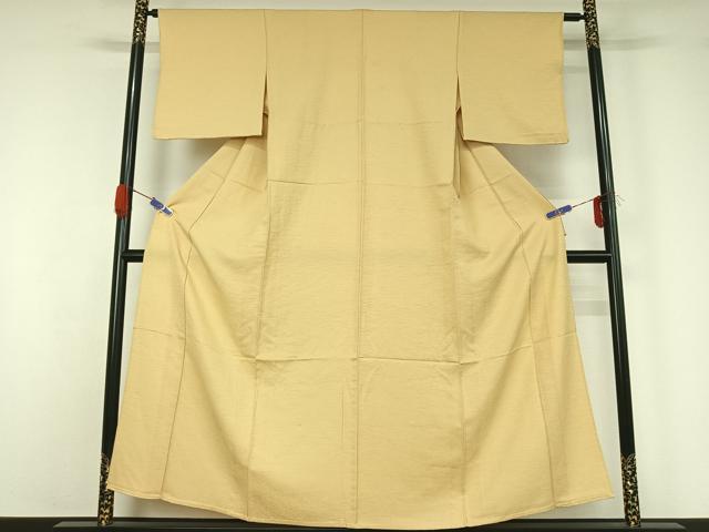 平和屋着物▽上質な色無地 単衣 敷松葉地紋 鳥の子色 正絹 逸品 AABG5606jh