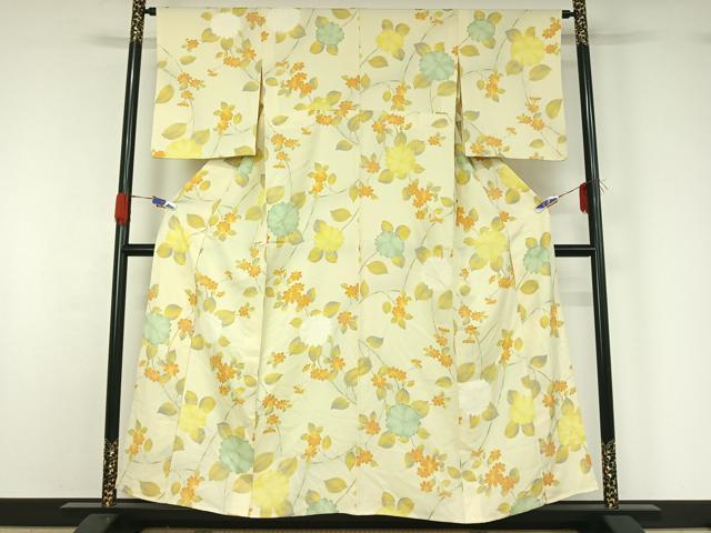 平和屋着物▽上質な小紋 単衣 草花文 正絹 逸品 AABG5607jh