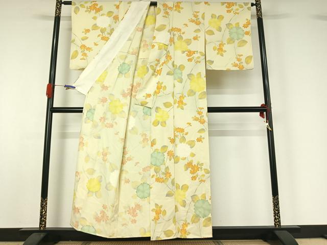 平和屋着物▽上質な小紋 単衣 草花文 正絹 逸品 AABG5607jh