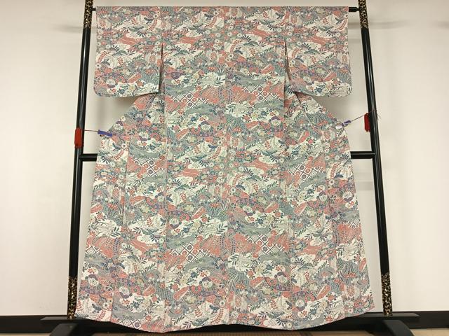 平和屋着物▽上質な小紋 単衣 辻が花文 鬼しぼ縮緬 正絹 逸品 AABG5610jh