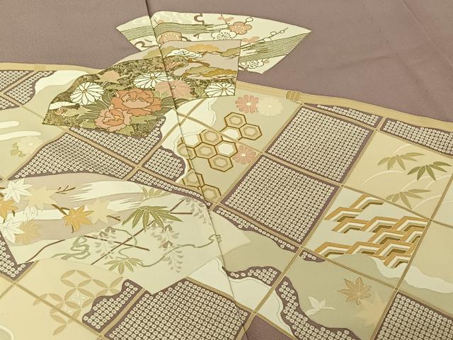 平和屋着物▽訪問着 単衣 作家物 地紙花文 金彩 正絹 逸品 AABG5613jh