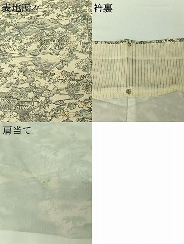 平和屋着物▽上質な紬 単衣 手描き 風景花文 正絹 逸品 AABG5616jh