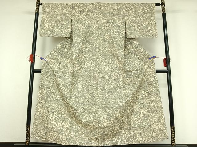平和屋着物▽上質な紬 単衣 手描き 風景花文 正絹 逸品 AABG5616jh