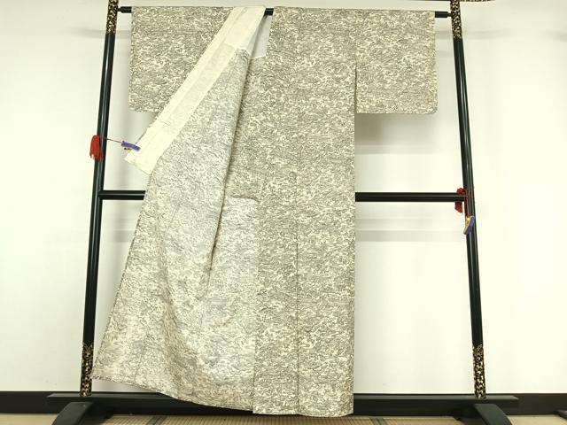 平和屋着物▽上質な紬 単衣 手描き 風景花文 正絹 逸品 AABG5616jh