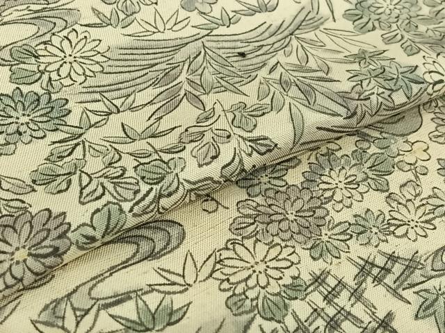 平和屋着物▽上質な紬 単衣 手描き 風景花文 正絹 逸品 AABG5616jh