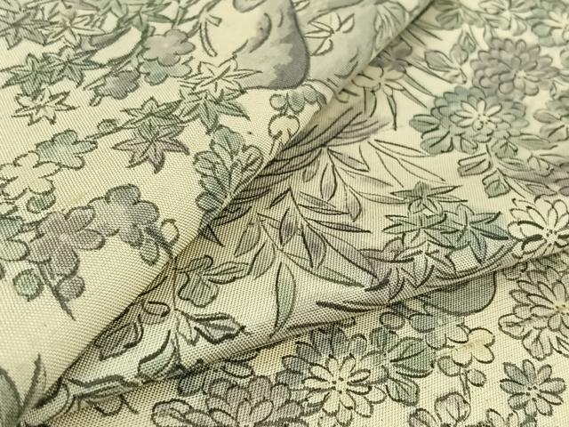 平和屋着物▽上質な紬 単衣 手描き 風景花文 正絹 逸品 AABG5616jh