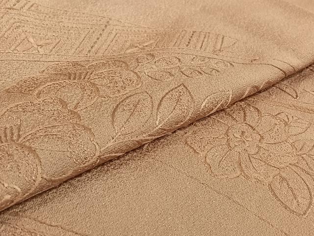 平和屋着物▽無地絵羽訪問着 単衣 総刺繍 辻が花文 薄柿色 正絹 逸品 AABG5618jh
