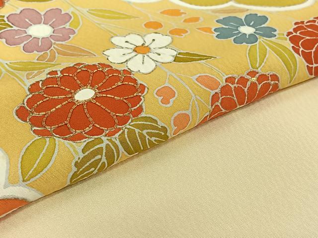 平和屋着物▽訪問着 単衣 駒刺繍 雲取り花文 金彩 正絹 逸品 AABG5621jh