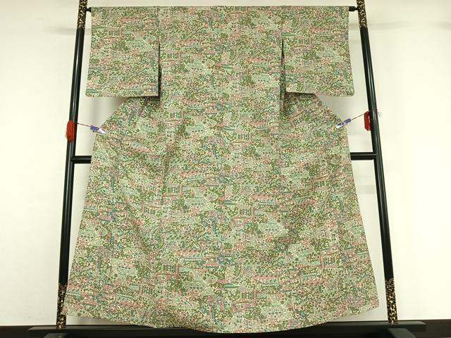 平和屋着物▽上質な紬 単衣 草花文 正絹 逸品 AABG5622jh