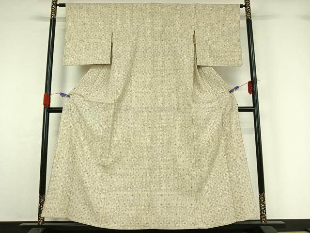 平和屋着物▽本塩沢 単衣 幾何学文様 正絹 逸品 AABG5626jh