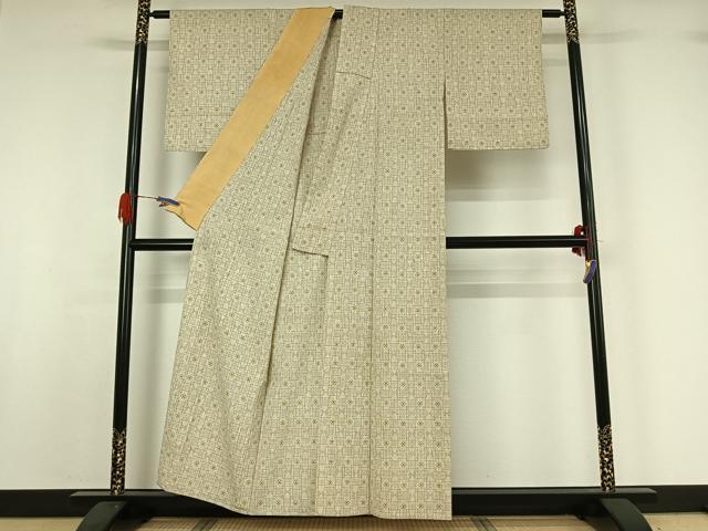 平和屋着物▽本塩沢 単衣 幾何学文様 正絹 逸品 AABG5626jh