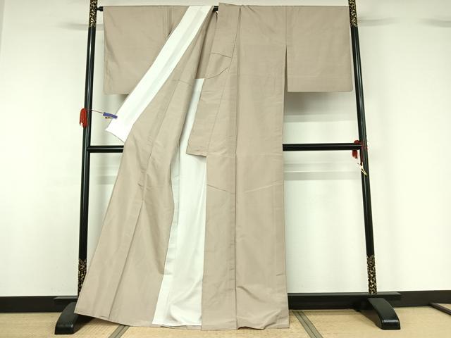 平和屋着物▽江戸小紋 単衣 紬地 万筋 象牙色×練色 正絹 逸品 AABG5642jh