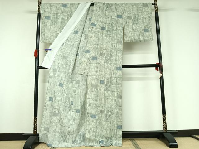 平和屋着物▽小紋 単衣 幾何学文様 洗える着物 AABG5645jh