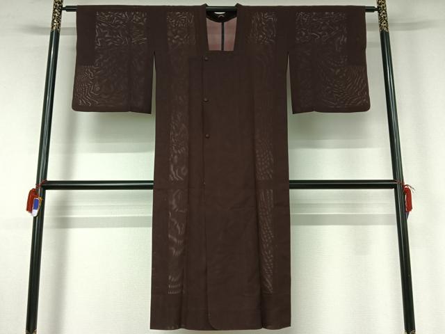平和屋着物▽道行コート スリーシーズン 春夏秋 塵除け 黒鳶色 ロングコート 正絹 逸品 AABG5649jh