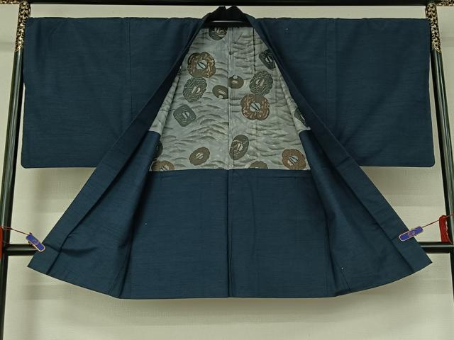 平和屋着物▽男性 紬 単衣 アンサンブル 格子 正絹 逸品 AABG5659jh