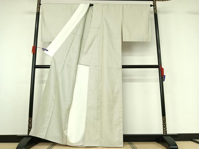平和屋着物▽上質な紬 単衣 亀甲文 正絹 逸品 AABG5660jh