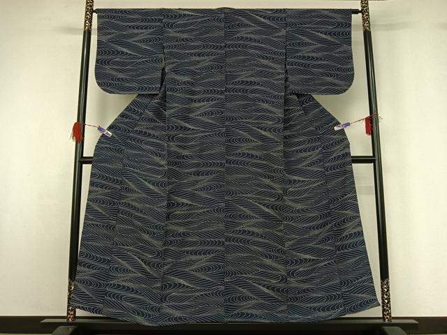 平和屋着物▽上質な小紋 単衣 流水文 正絹 逸品 AABG5665jh