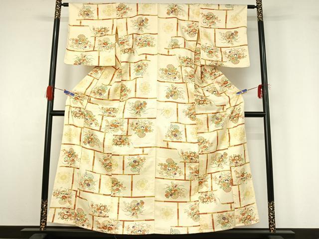 平和屋着物▽上質な小紋 単衣 飾花文 正絹 逸品 AABG5666jh