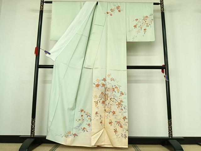 平和屋着物▽訪問着 単衣 御所車花文 暈し染め 金銀彩 正絹 逸品 AABG5676jh