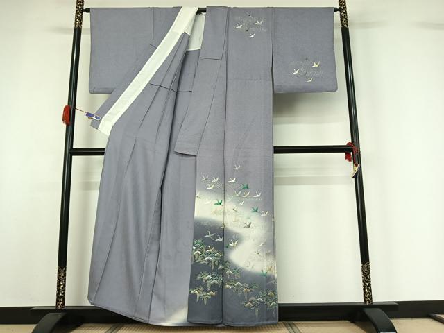 平和屋着物▽訪問着 単衣 飛鶴松文 暈し染め 金銀彩 正絹 逸品 AABG5686jh