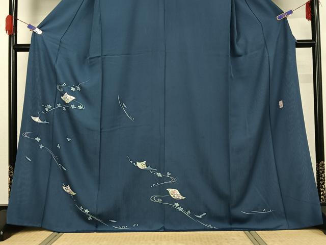 平和屋着物▽本加賀友禅作家 牧野顕三 訪問着 無双 絽袷 絽×絽 流水花文 正絹 逸品 AABG5696jh