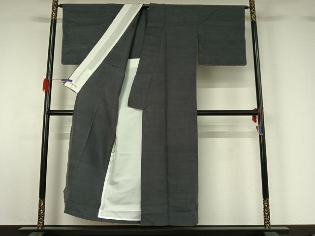 平和屋着物▽結城紬 単衣 鉄御納戸色 証紙付き 正絹 逸品 AABG5698jh