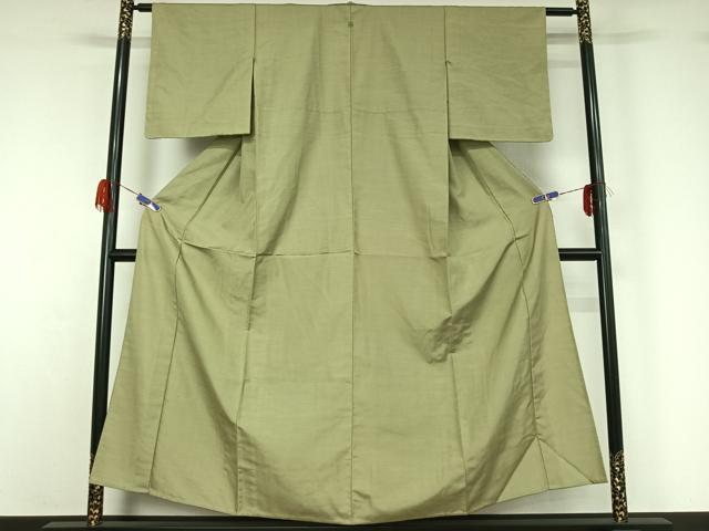 平和屋着物▽上質な紬 単衣 若葉色 正絹 逸品 AABG5701jh