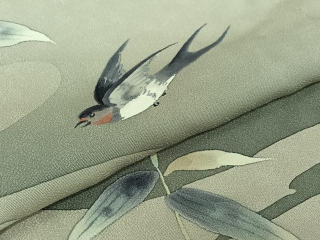 平和屋着物▽二代目清次郎 手描き 訪問着 単衣 笹竹流水文 鳥 暈し染め 正絹 逸品 AABG5702jh