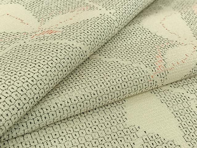 平和屋着物▽本塩沢 単衣 110亀甲 舞蝶文 正絹 逸品 AABG5711jh