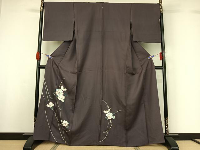 平和屋着物▽訪問着 単衣 草花文 金銀彩 正絹 逸品 AABG5716jh