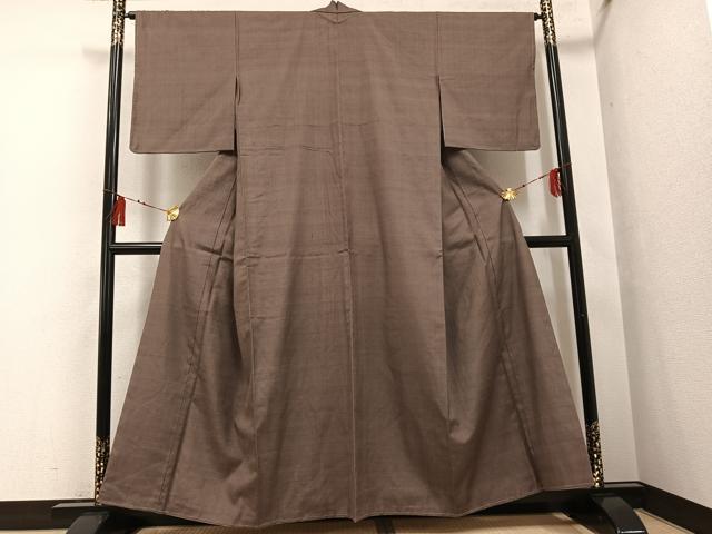 平和屋着物●結城紬 色無地 銀煤竹色 正絹 逸品 未使用 AABG5731ph