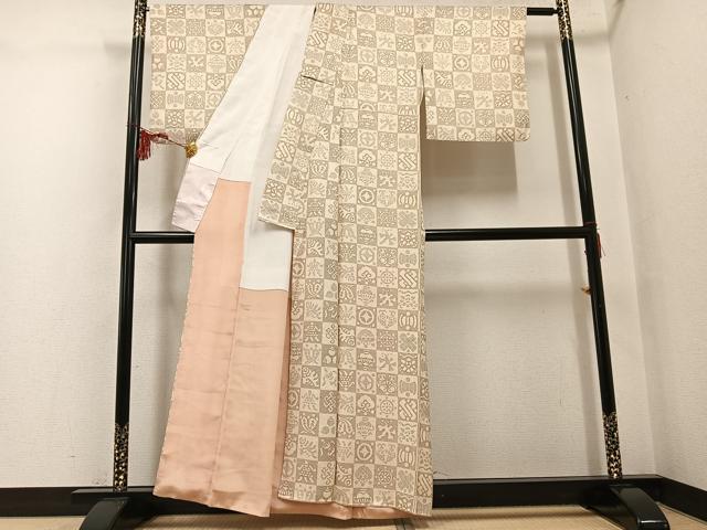 平和屋着物●上質な小紋 市松文 正絹 逸品 AABG5745ph