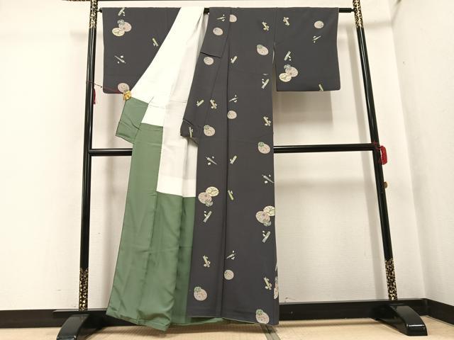 平和屋着物●上質な小紋 番傘花文 正絹 逸品 AABG5752ph